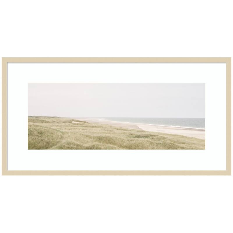 Kate and Laurel Peaceful and Serene Coastal Landscape by The Creative Bunch Studio Framed Wall Art Print - 41 x 21 - Natural