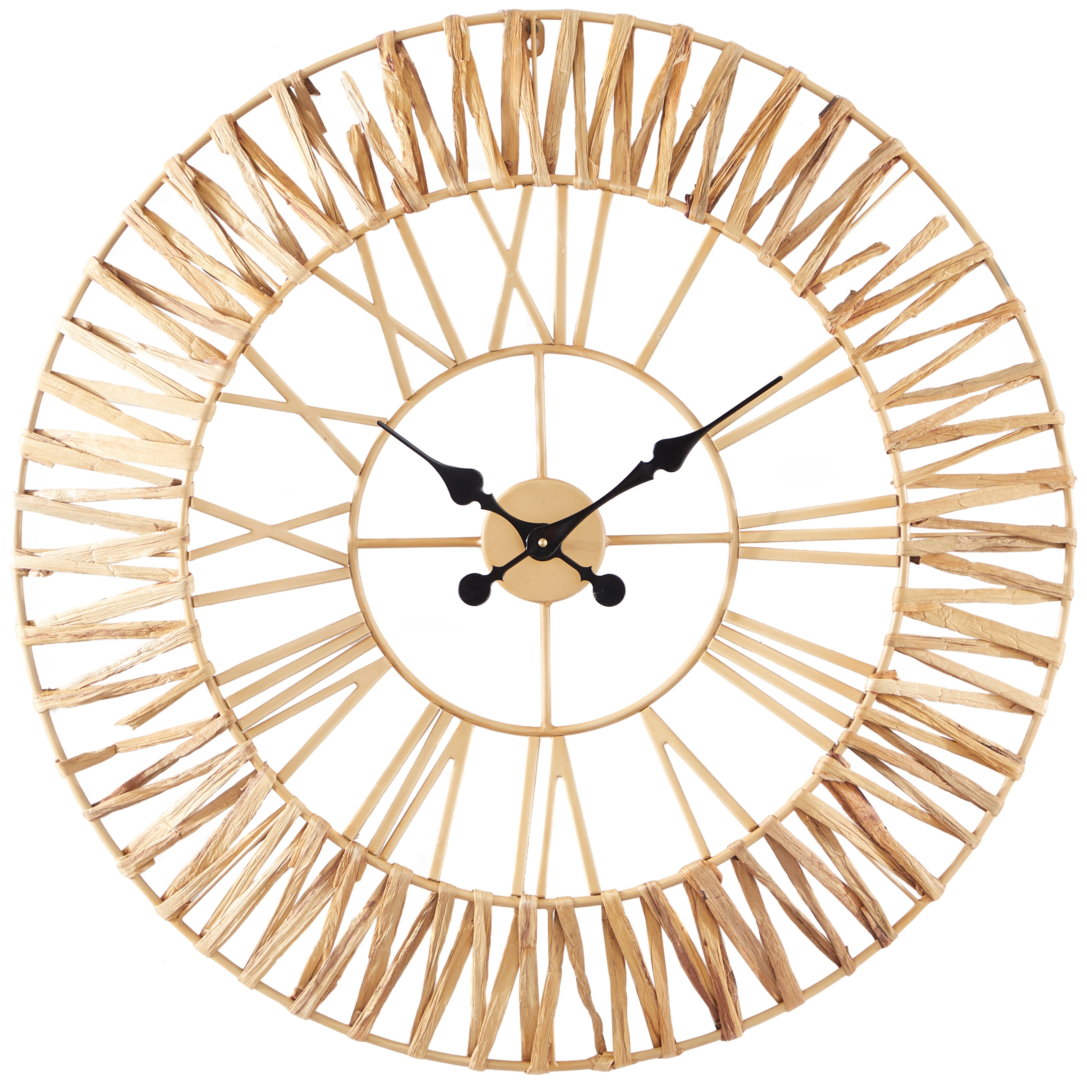 Seagrass Woven Wall Clock with Gold Metal Frame - Brown - Roche River Decor