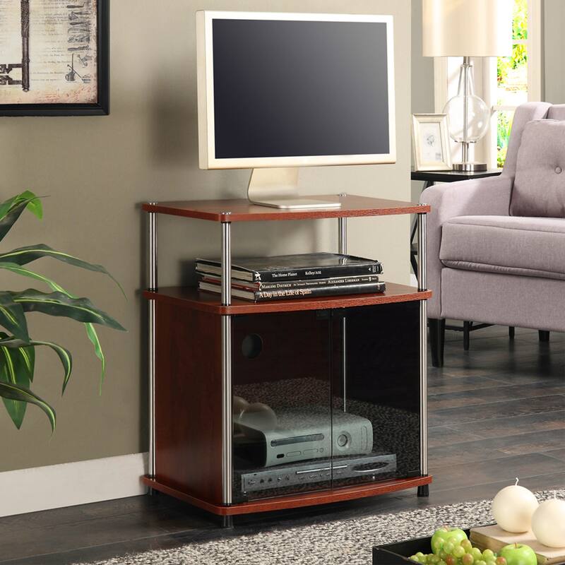 Convenience Concepts Designs2Go TV Stand with Black Glass Storage Cabinet and Shelf for TVs up to 26 Inches