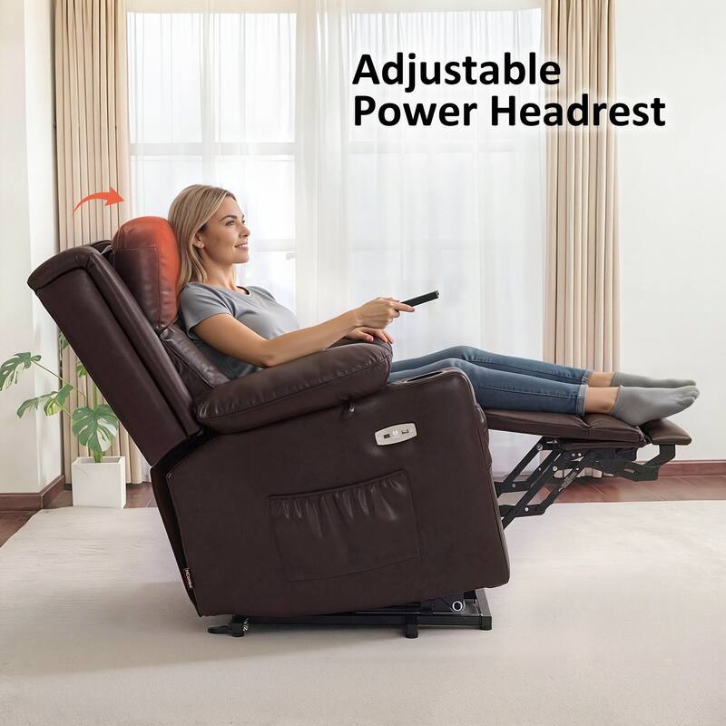 MCombo Lay Flat Dual Motor Power Lift Recliner Chair Sofa with Heat and Massage, Infinite Position, Faux Leather 7661