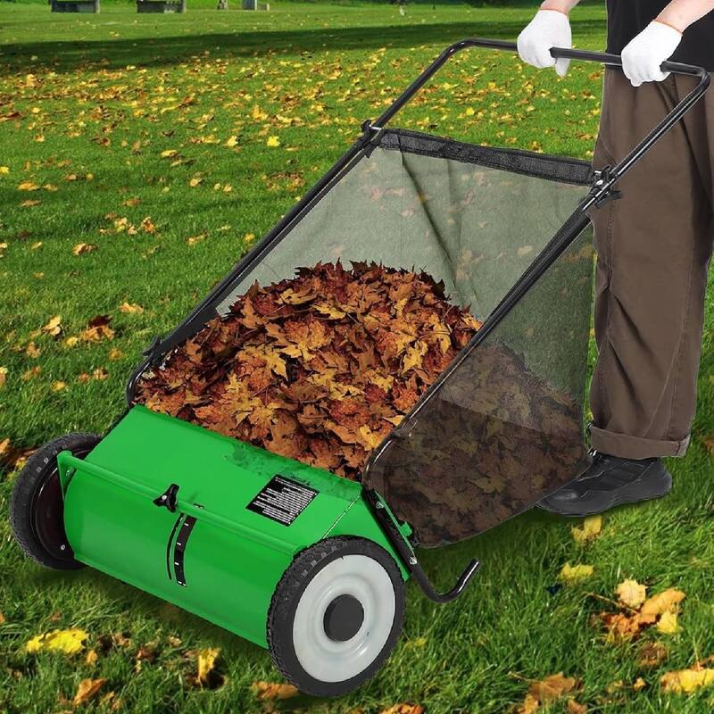 21 Inch Manual Push Lawn Sweeper, 3.5 Cu. Ft. Hopper Capacity Grass Sweeper for Yard and Garden Clean up - Green