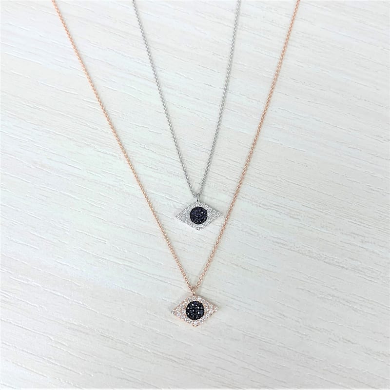 Joelle Evil Eye Necklace Diamond & Sapphire 14k Gold 1/10 ct TDW Gift for Her