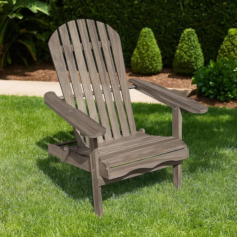 Geli Outdoor Adirondack Chair, Slatted Back, Gray Eucalyptus Wood