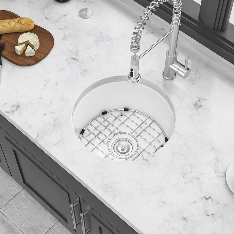 18 Inch Dual Mounted Single Bowl Circular Kitchen Sink with Drain Assembly and Bottom grid