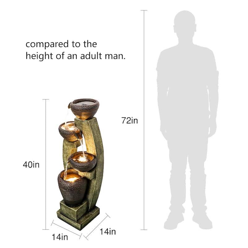 40-inch H Outdoor Water Fountain Modern Waterfall Fountain for Patio
