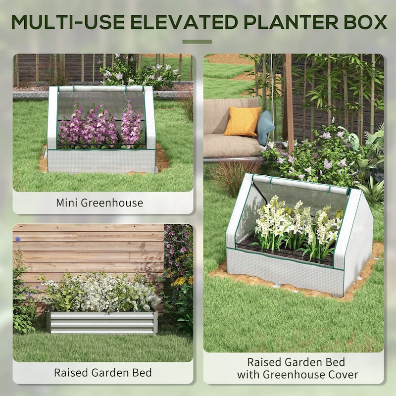 Countryside Style Garden Bed with Mini Greenhouse Cover 1 Raised Flower Pot, for Patio Garden Balcony - 8' x 10'