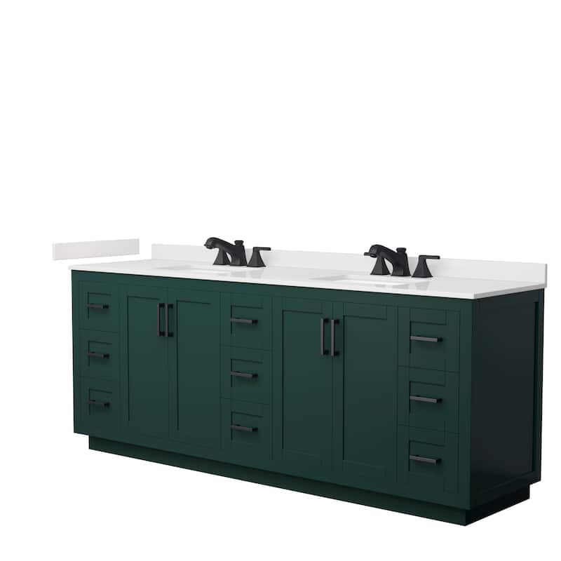 Miranda 84-inch Double Vanity, Quartz Top - Green, Black Trim, White Quartz Top