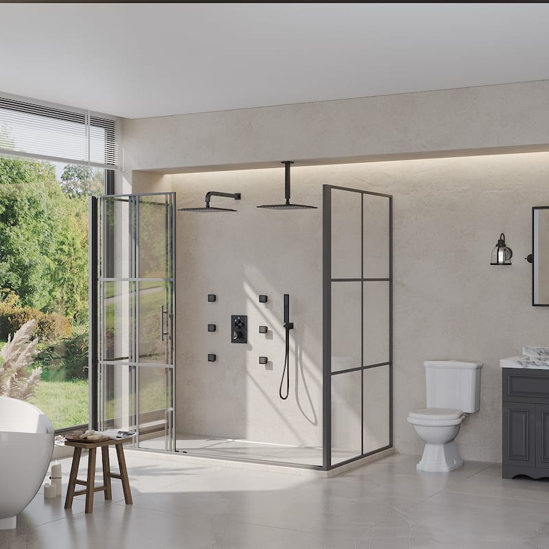 Thermostatic Dual Shower Head System ,12" High-Pressure Rainfall Shower Faucet with 4-Function Sprays