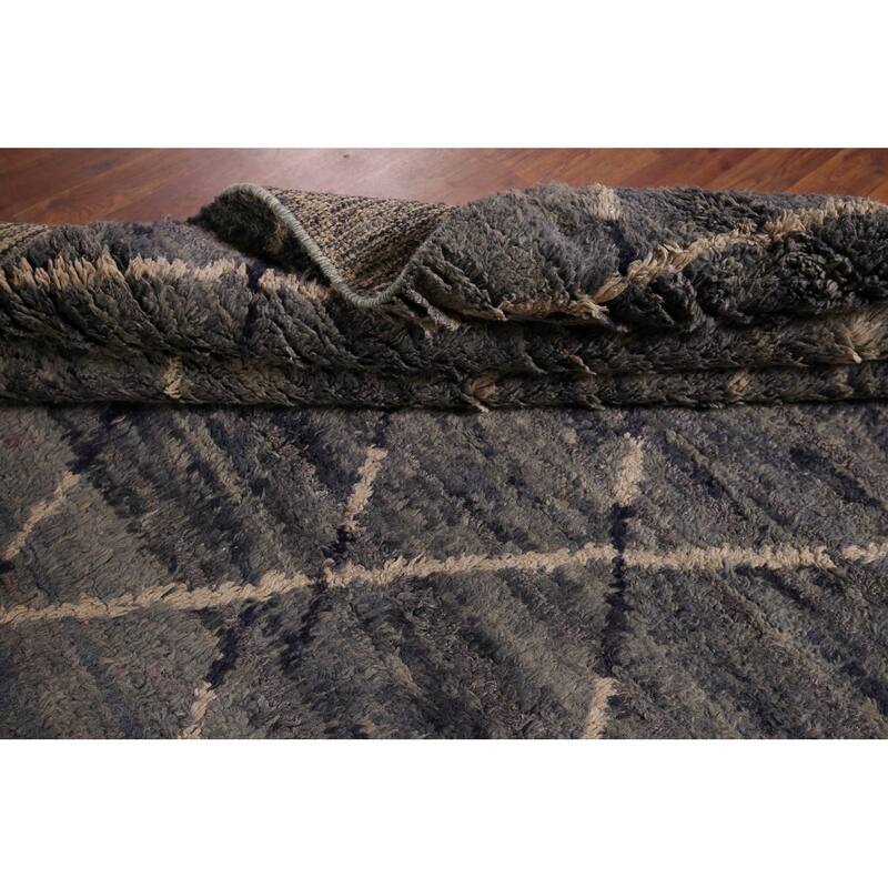 Grays & Blues Trellis Moroccan Area Rug Hand-Knotted Wool Carpet - 6'0" x 9'7"