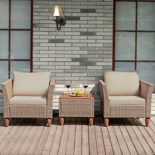 3 Pieces Patio Rattan Furniture Set with Washable Cushion for Yard Porch - 29" x 27" x 28"(L x W x H)