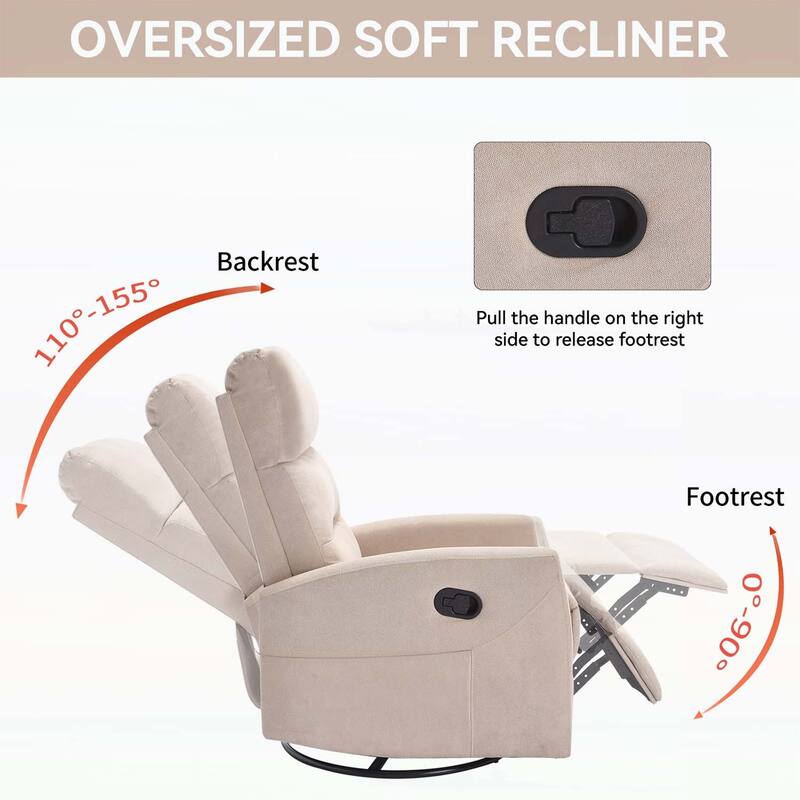 Manual Recliner Chair with Rocker and Swivel,for Living Room Comfort and Relaxation