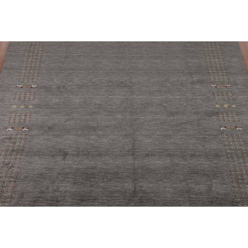 Tribal Gray Gabbeh Oriental Area Rug Hand-Knotted Wool Carpet - 8'1"x 9'10"