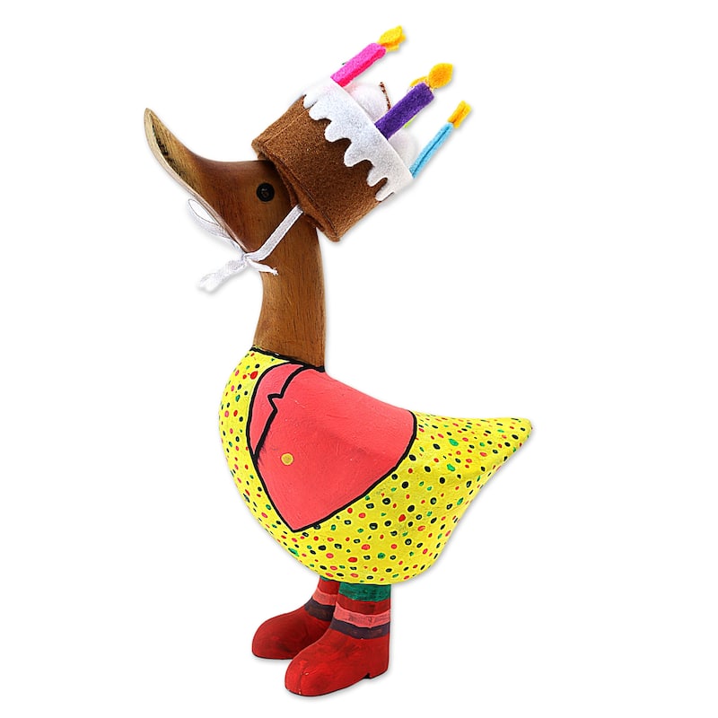 Novica Handmade Birthday Duck Wood Figurine
