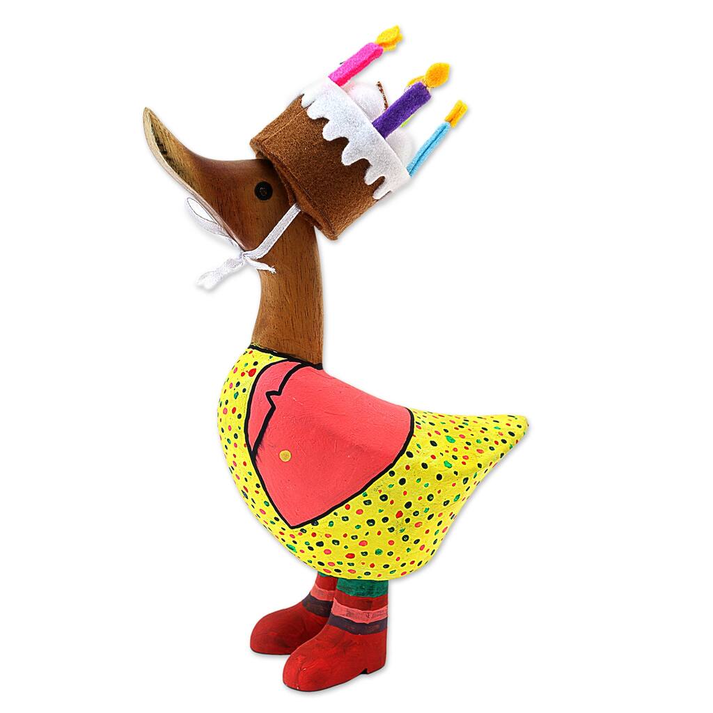 Novica Handmade Birthday Duck Wood Figurine
