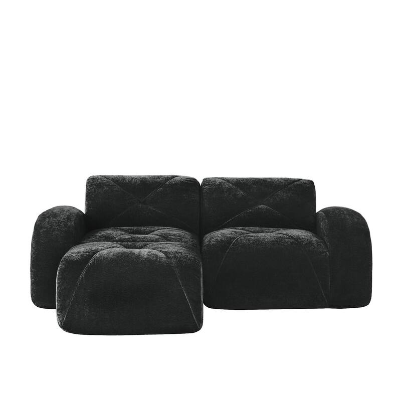 Velvet Tufted Loveseat Sofa Modular Couch, Boneless Deep Seat 2-Seater Couch, Available with/without Ottoman