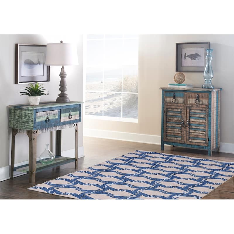 Seabourne Machine Washable Coastal Ivory and Blue Area Rug