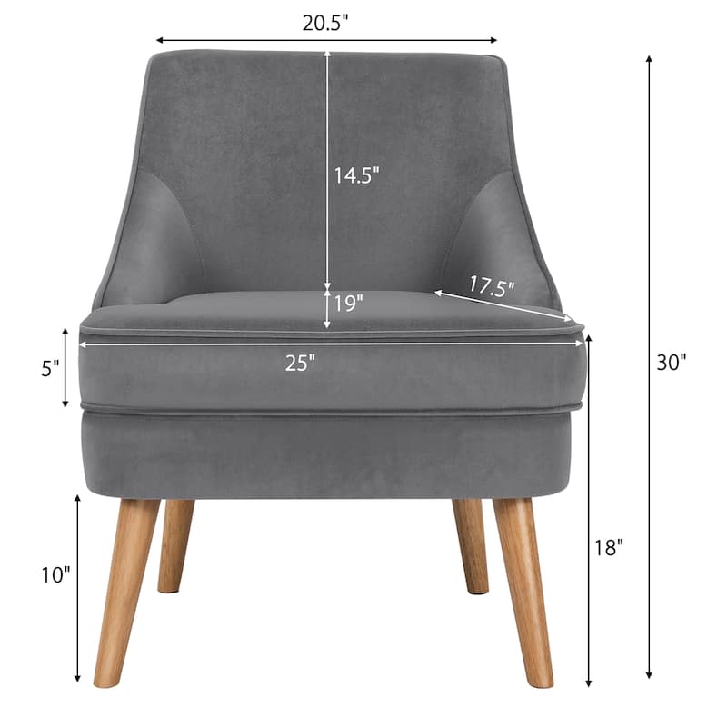 Costway Accent Chair Velvet Upholstered Single Sofa with Rubber Wood - 27'' x 25'' x 30''