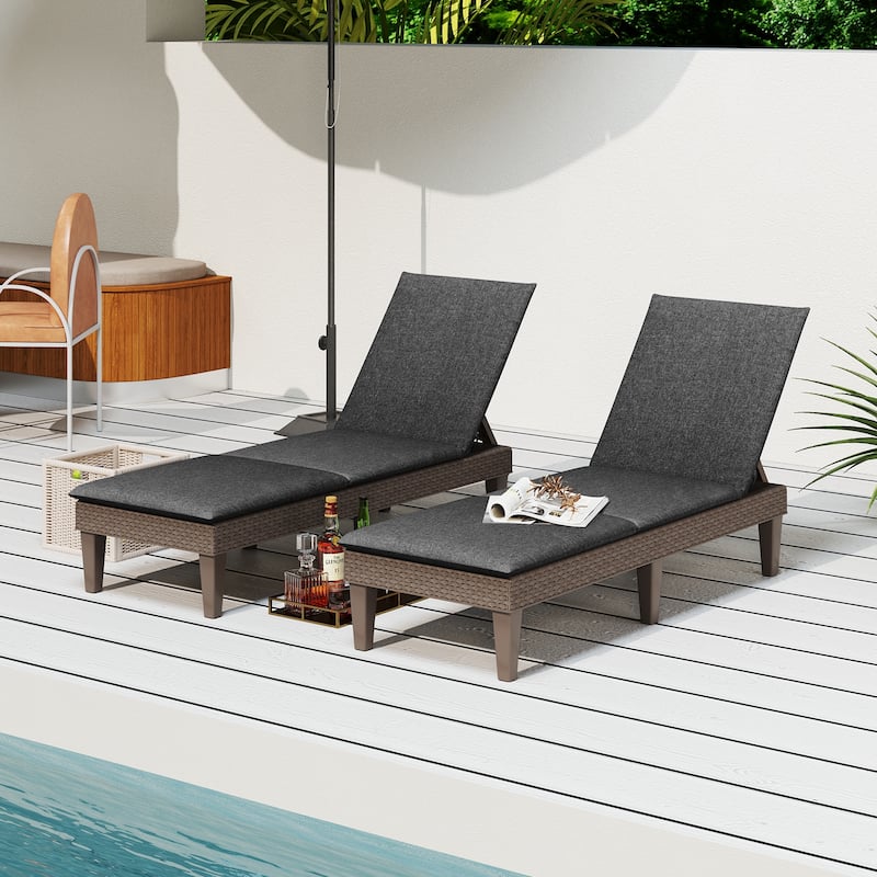 Gymax 2PCS Patio Lounge Chair Recliner Chair w/ 3-Position Adjustable