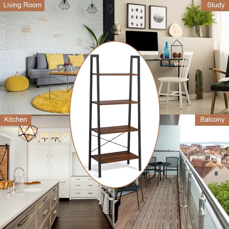 4-Tier Ladder Shelf Bookcase Bookshelf Display Rack Plant Stand - 24"(L) x 13"(W) x 58"(H)