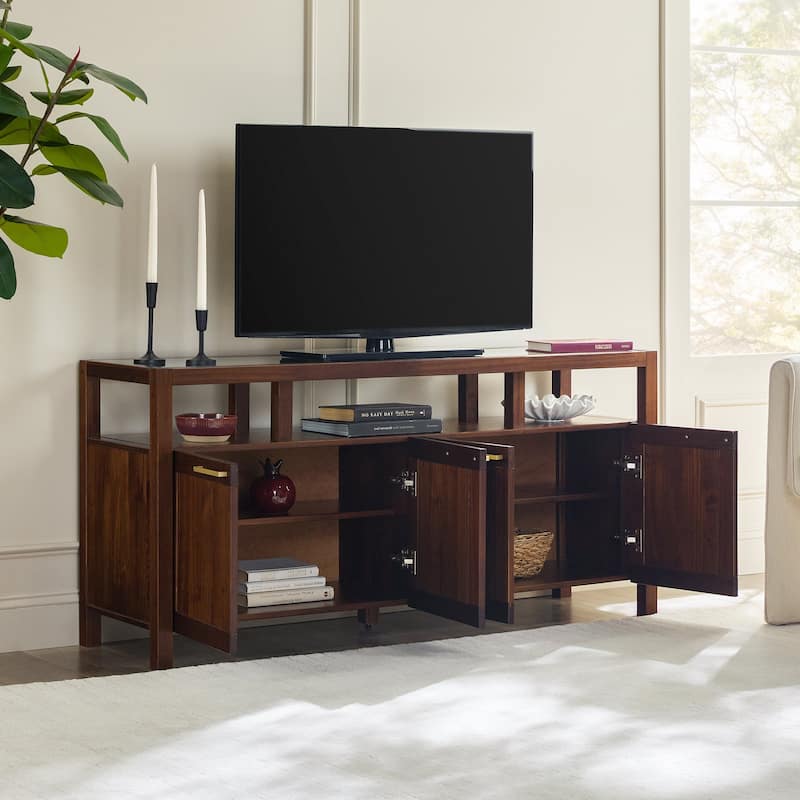 Walker Edison Modern Solid Wood 58" TV Stand with Glass Top