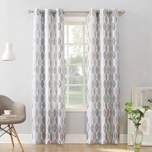 No 918 Hotaru Leaf Print Semi Sheer Grommet Curtain Panel Semi Sheer Grommet Curtain Panel