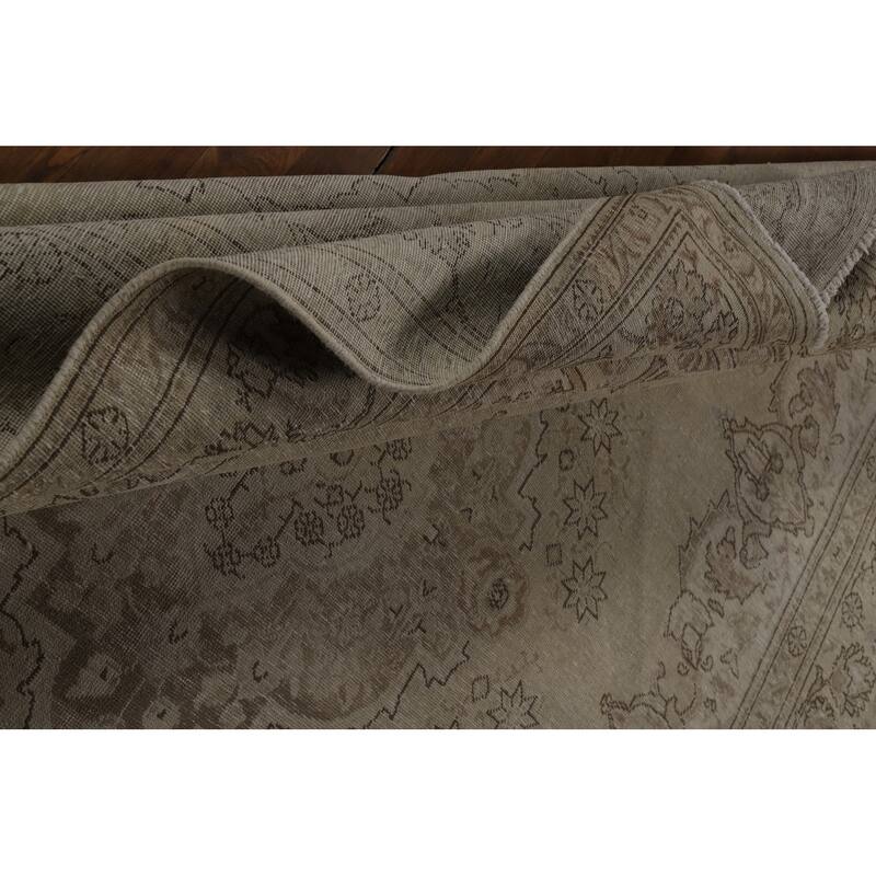 Tabriz Persian Vintage Rug Hand-Knotted Beige Oriental Wool Carpet - 8'2" x 11'2"