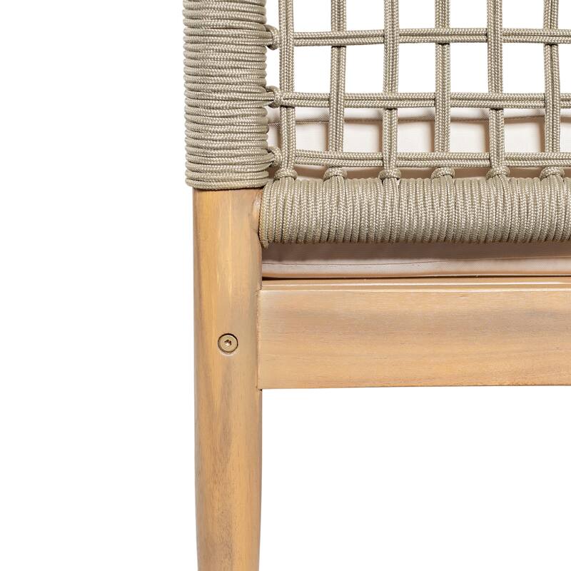 Christopher Knight Home - Outdoor Acacia Wood 3-Seater Sofa with Rope Arms and Cushions