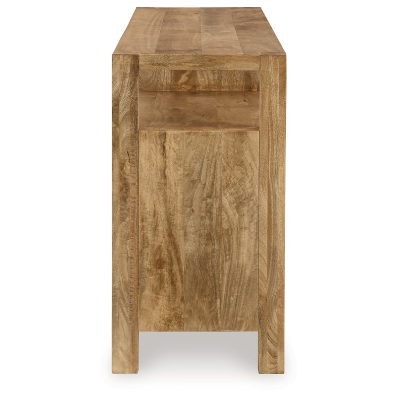 Hugh Sideboard Cabinet Console, Butcher Block Natural Brown 68 Inch