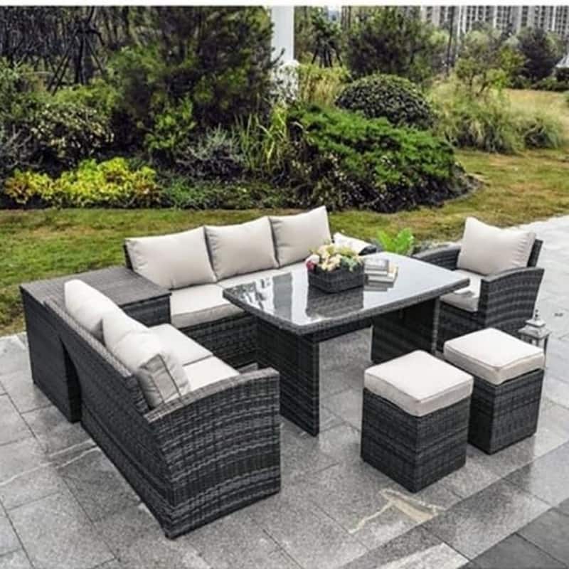 Moda 7-Piece Outdoor Sofa Set Wicker Patio Sectional Furniture - Grey
