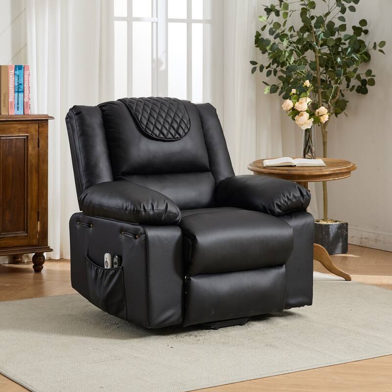 PU Remote-Controlled Heating and Massage Assistive Recliner for Seniors - Black