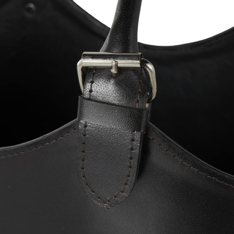 Brown or Black Leather Handmade Box Style Single Slot Decorative Magazine Holder with Detail Stitching and Curved Buckle Handles