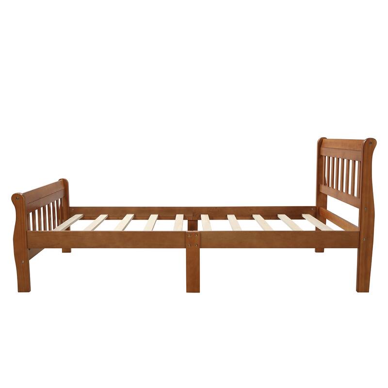 Elegant Twin Size Sleigh Bed with Solid Wood Frame and Slat Support