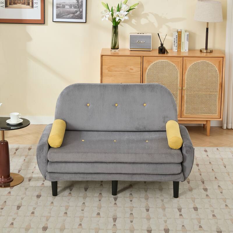 Velvet Sofa Bed, Loveseat with Adjustable Backrest, Sleeper Sofa Daybed with Built-In USB Port - Gray