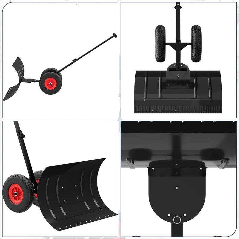 29* 16.54 in Heavy Duty Snow Shovel Pusher with Wheels for Driveways, Sidewalks & Courtyards