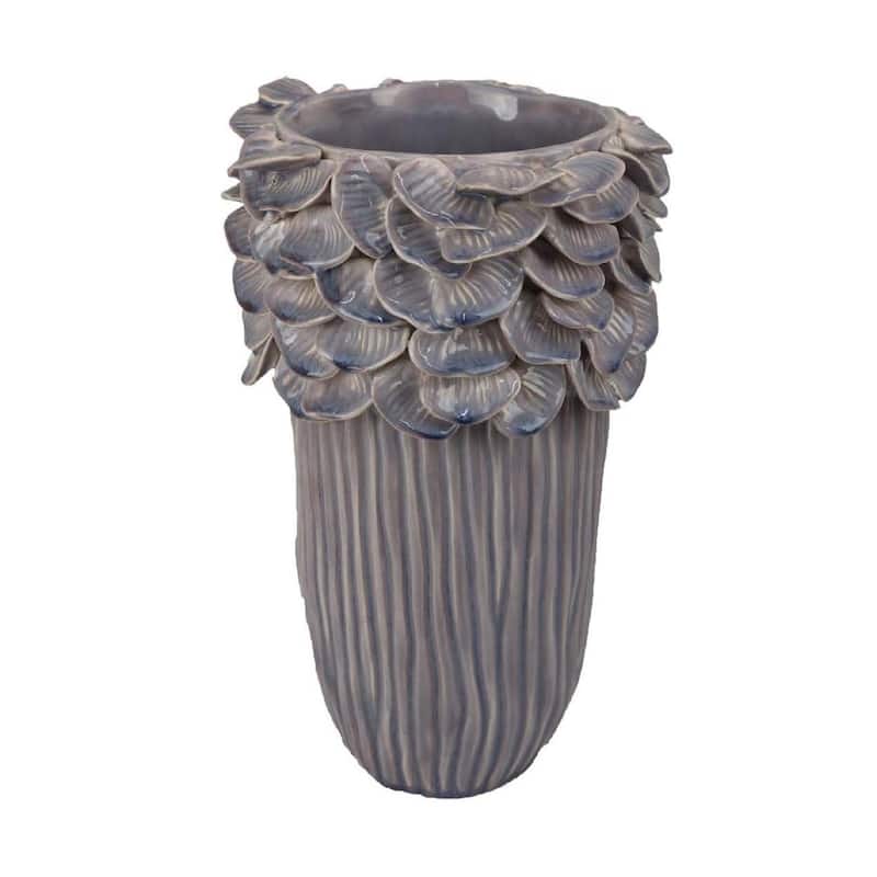 Kiana Decorative Vase, Gray Ceramic Flared Scales Rim Accent, 13 Inch