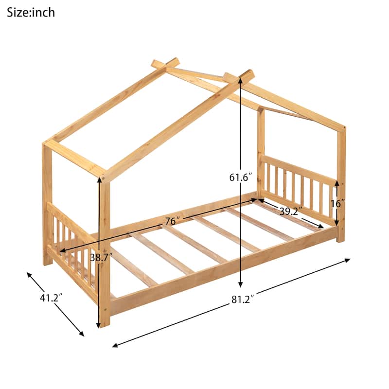 Twin Size House Platform Bed With Headboard And Footboard,Roof Design