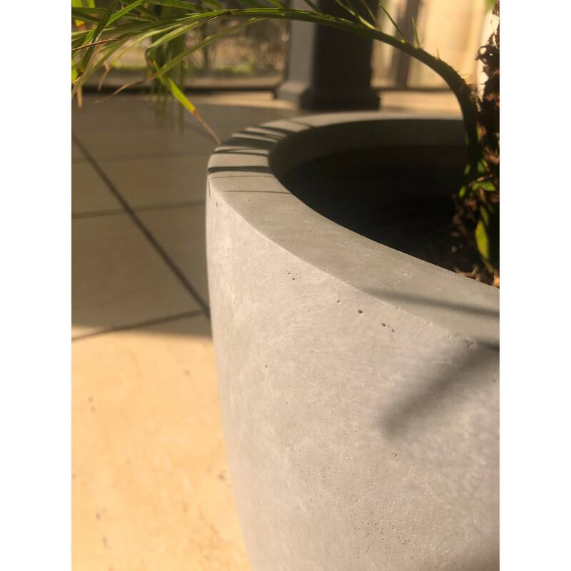 Kante 9 in. H Concrete and Fiberglass Round Bowl Planter, Outdoor Indoor Large Planters Pots with Drainage Hole