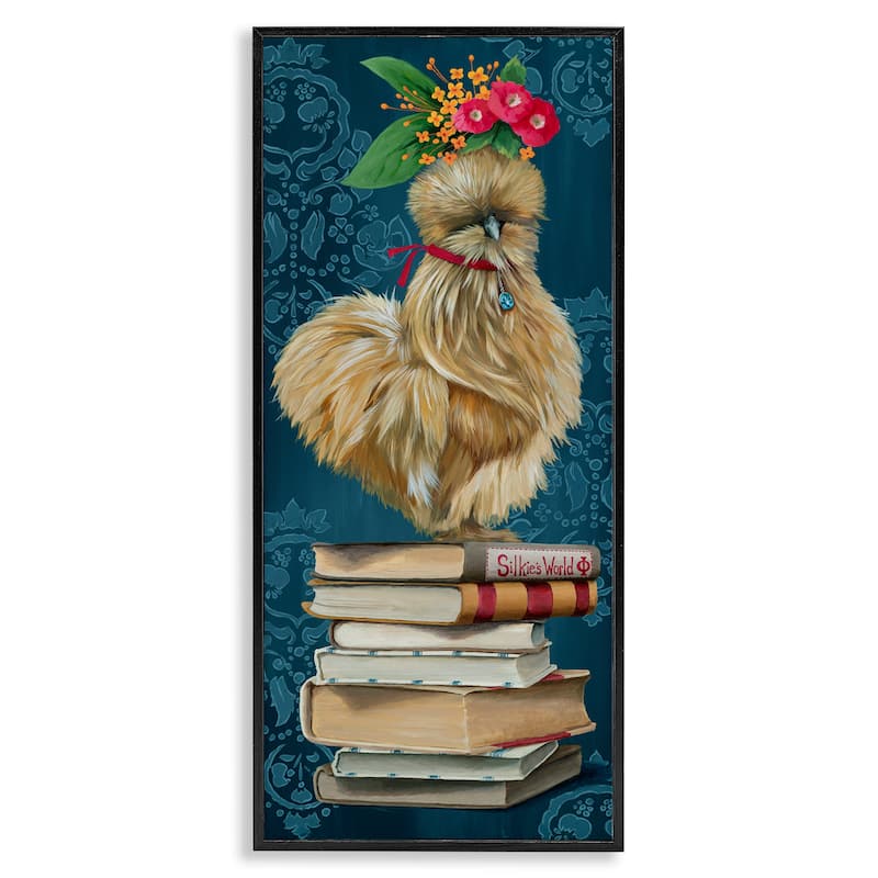 Stupell Farmhouse Chicken on Bookstack Framed Giclee Art Design By Heather Gauthier - 13 x 30 - Black