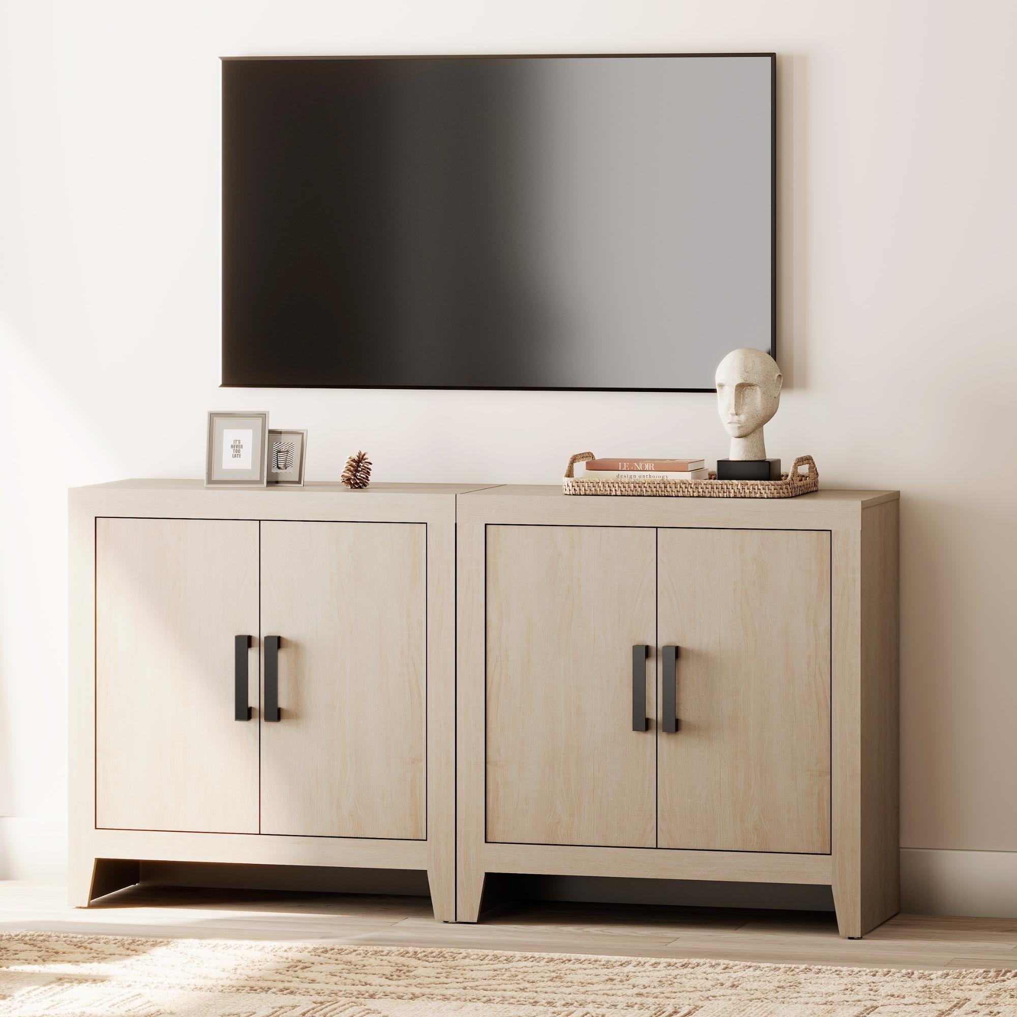 WAMPAT Modern Farmhouse Entertainment Center with Storage Door & Adjustable Shelf
