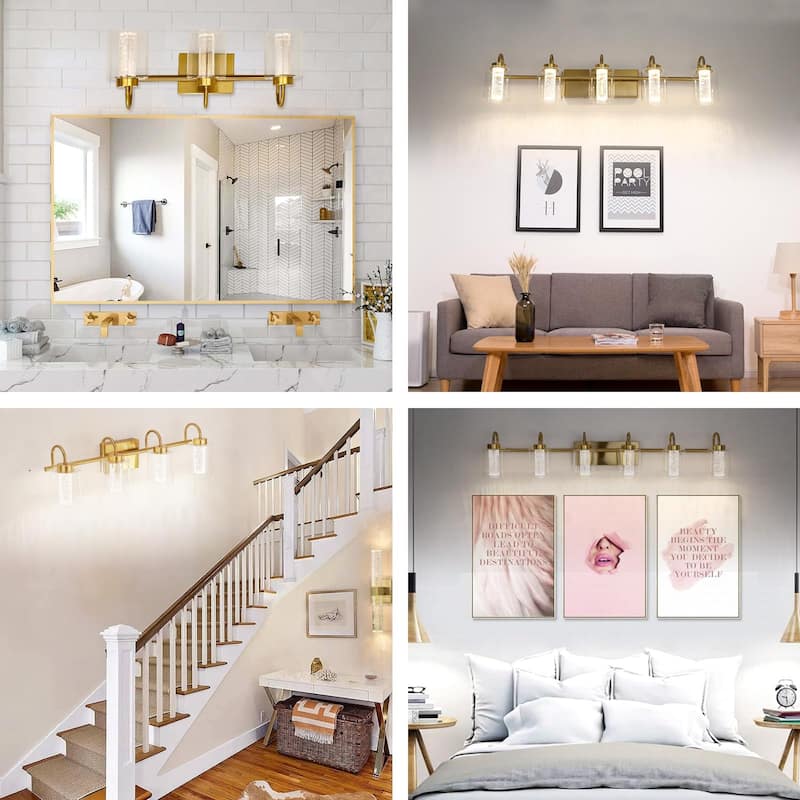 Mid-century Modern Brushed Gold Vanity Lights with Crystal Bubble Glass