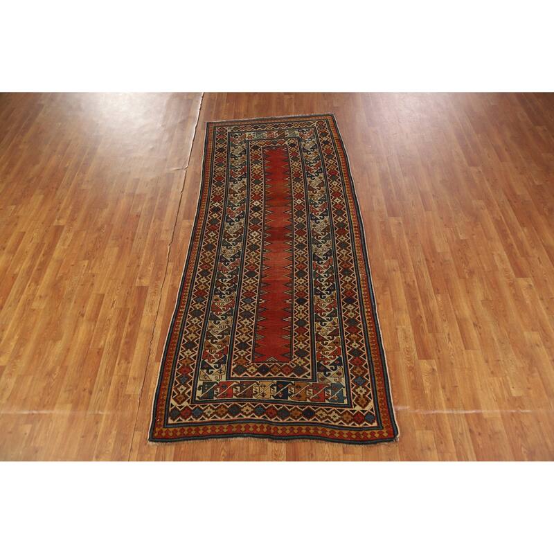Hand Knotted Oriental 100% Wool Carpet Traditional Geometric Oranges & Rust Kazak Area Rug - 8' 4'' X 3' 6''