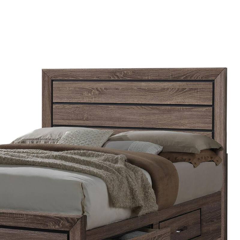 Queen Storage Bed with Washed Taupe Finish and Rustic Contemporary Design