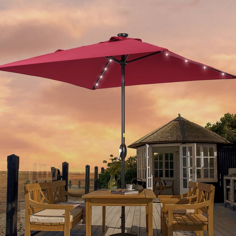 LIVOOSUN 6.5×6.5FT LED Square Patio Umbrella with UPF50+, Tilt Function, and Wind-Resistant Design——Experience Outdoor Comfort - Wine Red