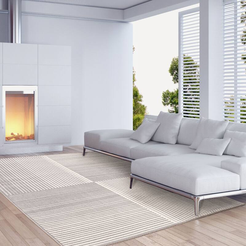 ECARPETGALLERY Ambiance White/Grey Modern & Contemporary Rug