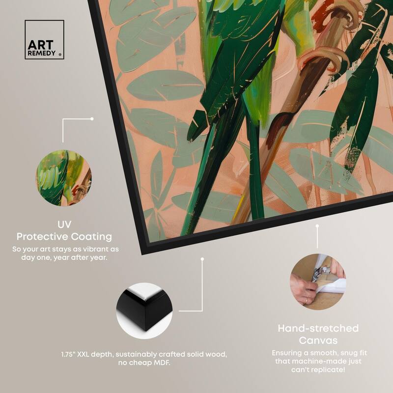 Coral and Green Parrot II Canvas by Art Remedy