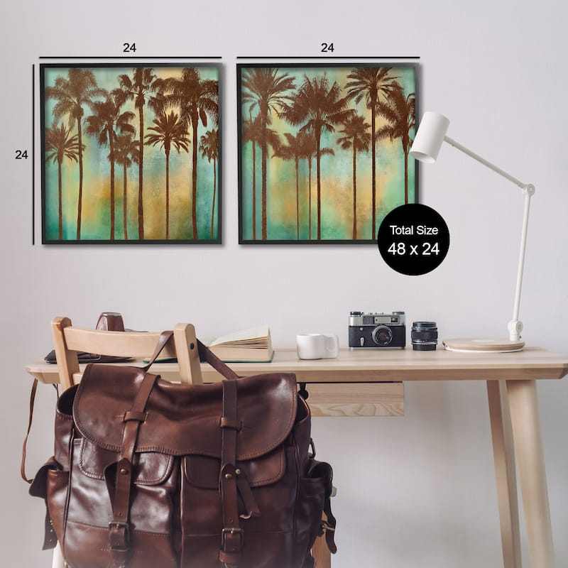 Stupell Palms on Blue & Orange Framed Giclee Art Design By John Seba (Set of 2)