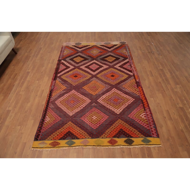 Hand Woven Oriental 100% Wool Carpet Southwestern Tribal Multi-Colored Kilim Area Rug - 9' 2'' X 5' 4''