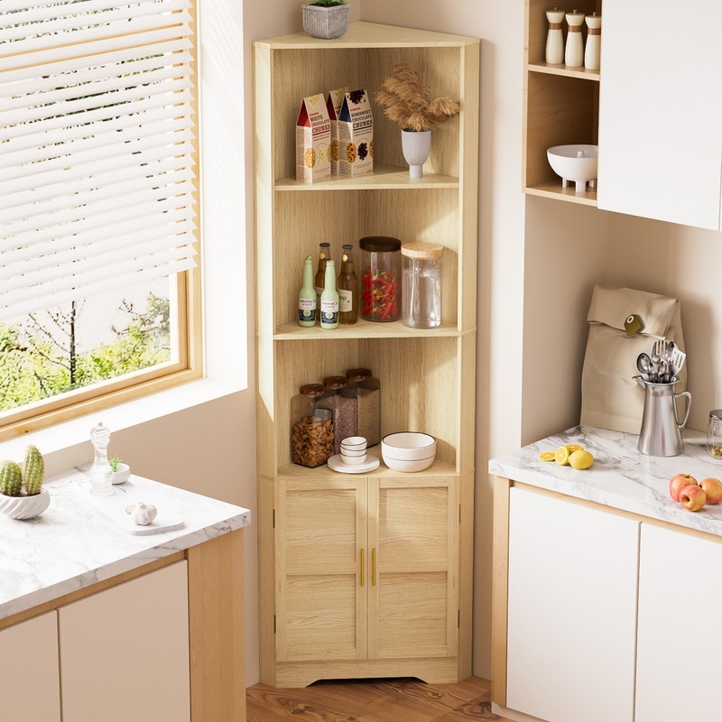 Modern Corner Cabinet 66.9 Tall Corner Storage Cabinet Natural