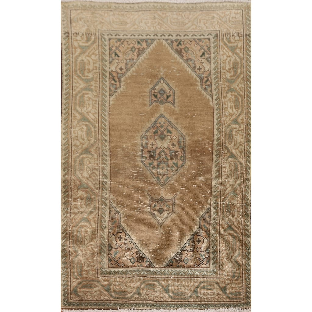 Hand Knotted Oriental 100% Wool Carpet Traditional Medallion Brown Hamedan Area Rug - 4' 8'' X 2' 7''