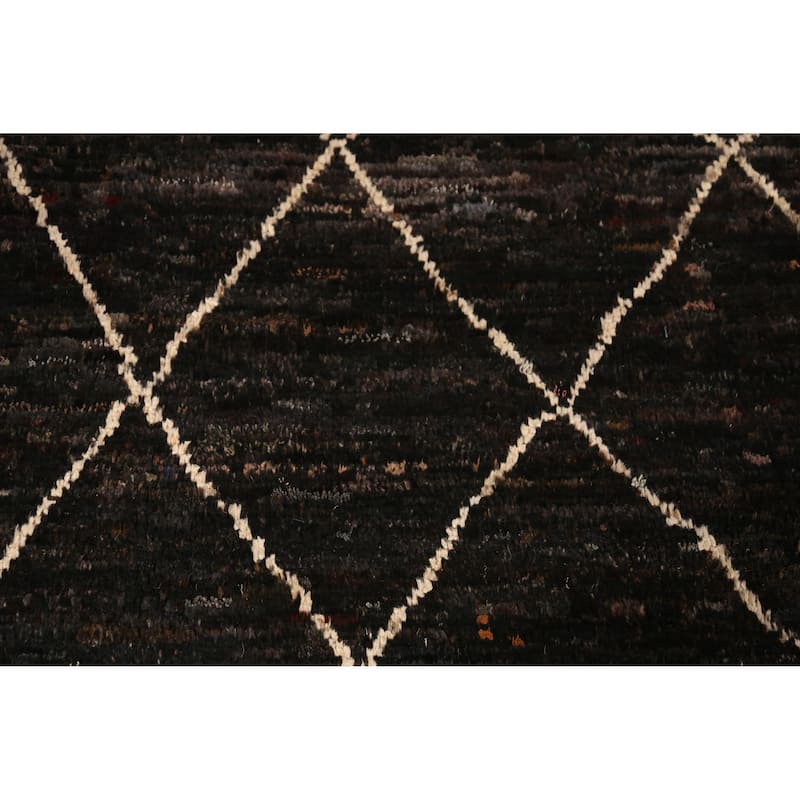 Geometric Black Moroccan Oriental Area Rug Handmade Wool Carpet - 6'11" x 9'9"